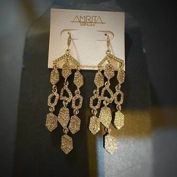 Amrita Singh Gold Crystal Statement Earrings - Picture 6 of 7